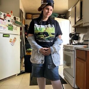 Blue high waisted cargo jean shorts